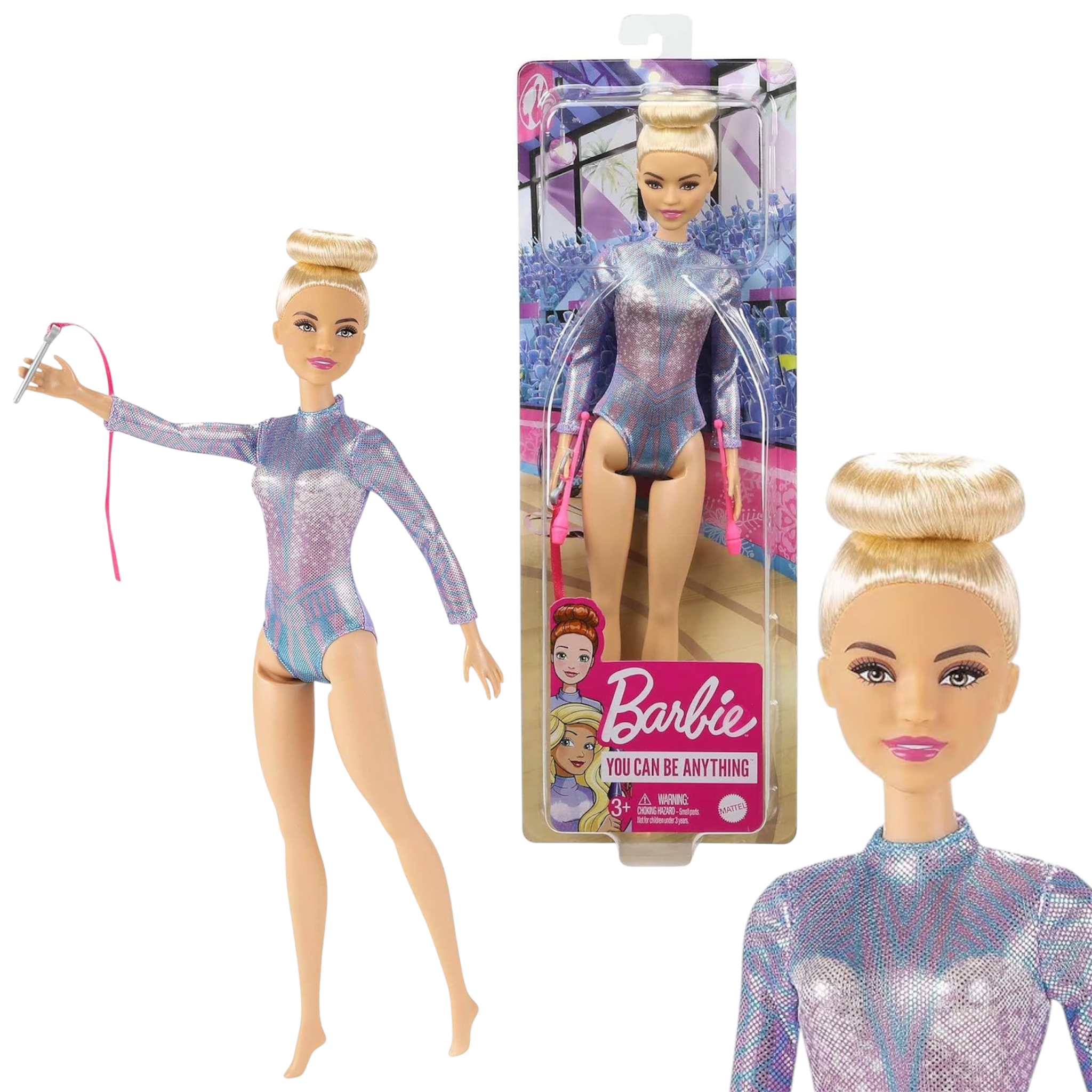 Mattel Barbie Ginnasta Bambola Bionda con Body e Nastro Giocattolo per Bambini 3+ Anni GTN65