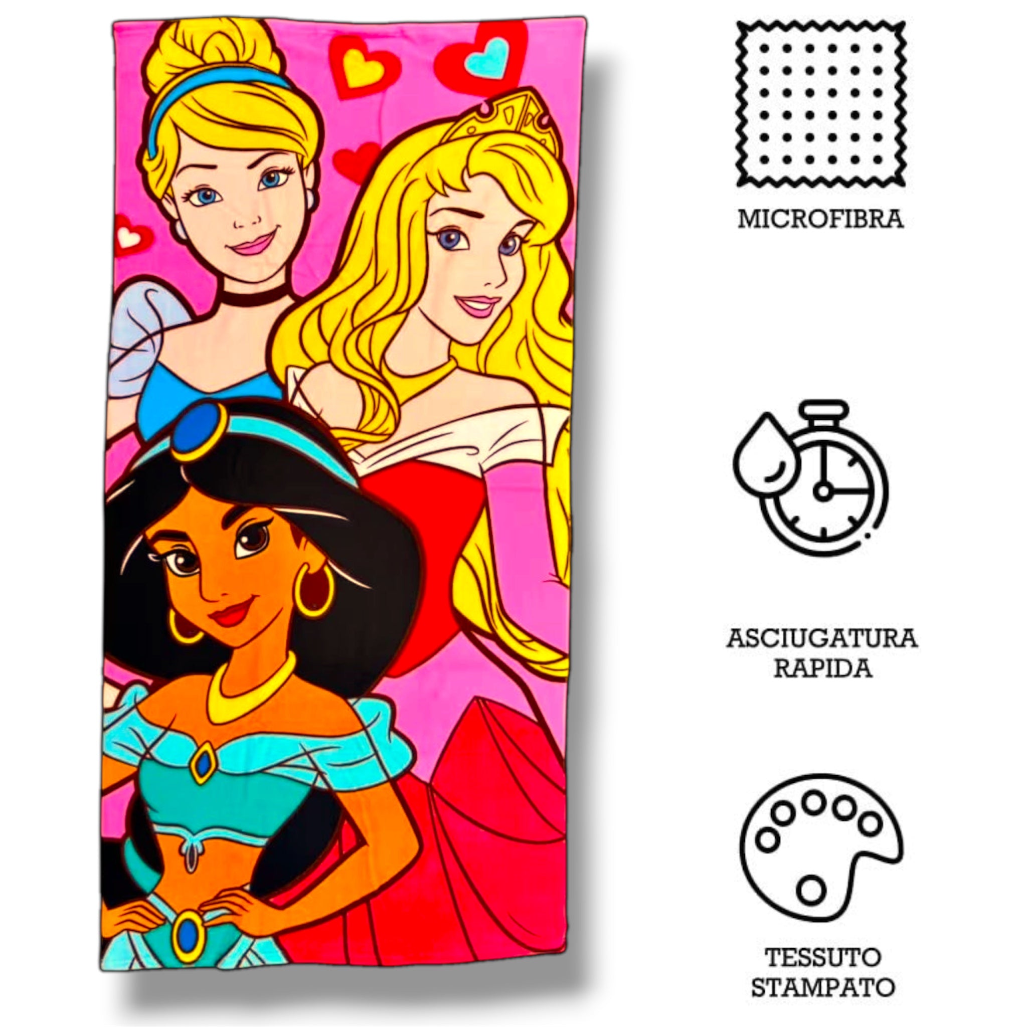 Telo mare DISNEY PRINCESS 140 x 70 cm Jasmine Aurora Cenerentola asciugamano in microfibra per bambini piscina spiaggia