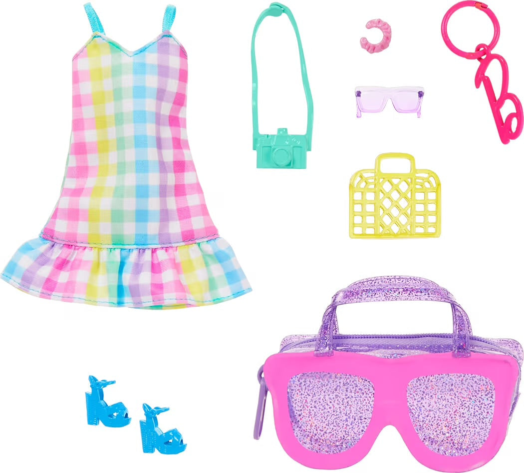 Mattel Barbie Vestiti Deluxe e Borsette Ciambella Donut, Arcobaleno e Sunglasses Set Abbigliamento Pigiama Party ed Estate