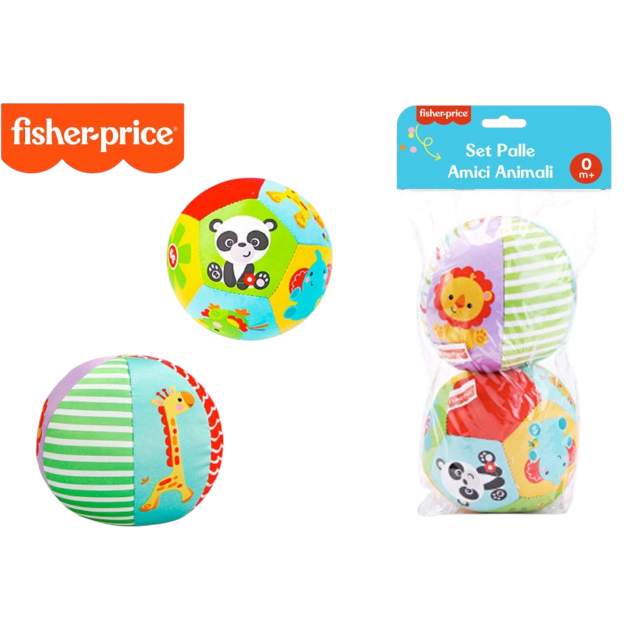 Fisher-Price Set 2 Palle Amici Animali in Tessuto