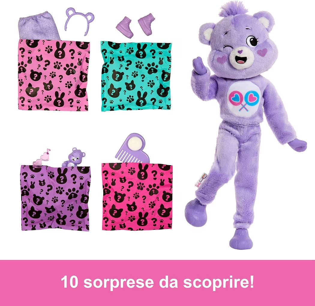 Mattel Barbie Cutie Reveal Care Bear Cambio Colore e Mini BarbieLand Fashionistas 3,8 cm a Sorpresa Tubetto Rossetto Rosso
