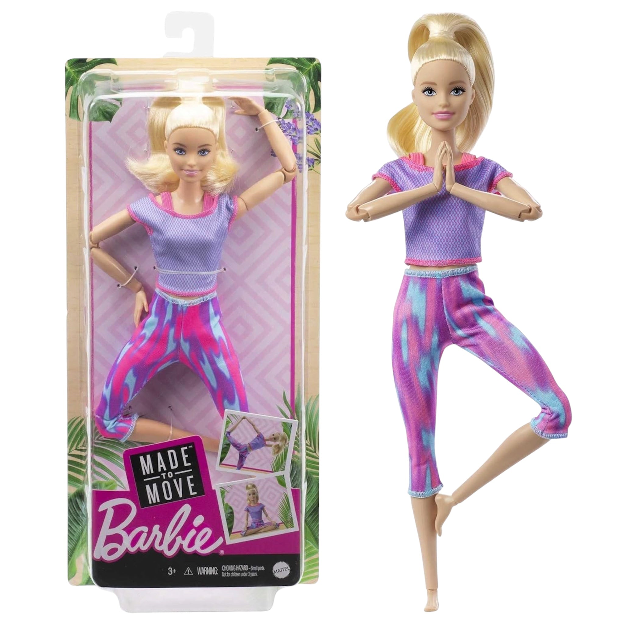 Mattel Barbie Bambola bionda Made to Move con articolazioni e 22 articolazioni flessibili GXF04