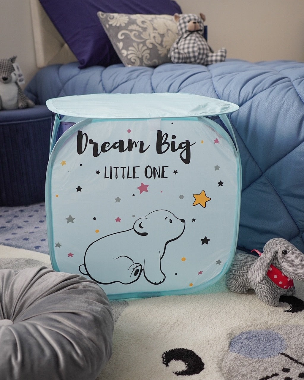 Cesto Portagiochi Bear in Nylon Pieghevole Contenitore Cameretta 45x45x45cm