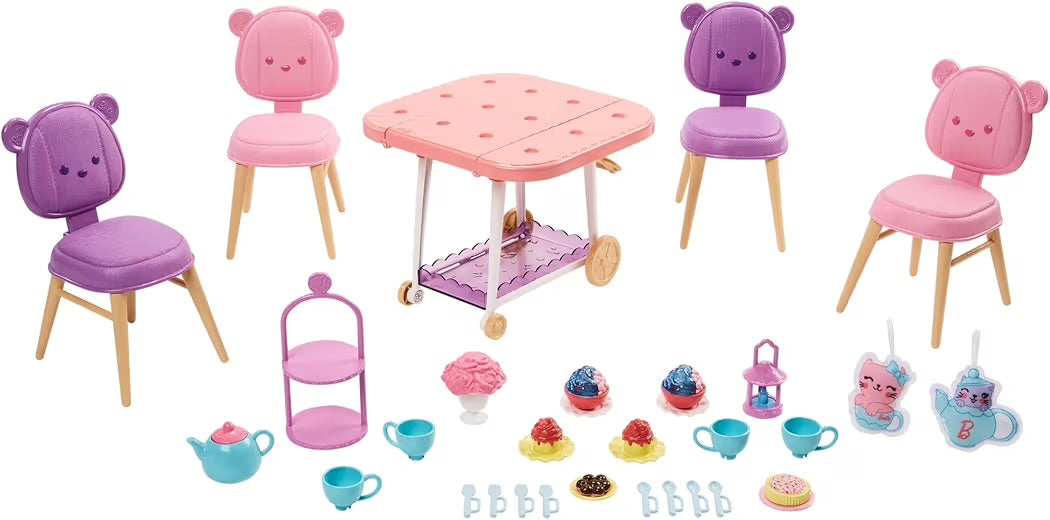 Mattel Barbie La Mia Prima Barbie Playset Servizio da tè con carrello che diventa tavolo e tanti accessori, HMM65