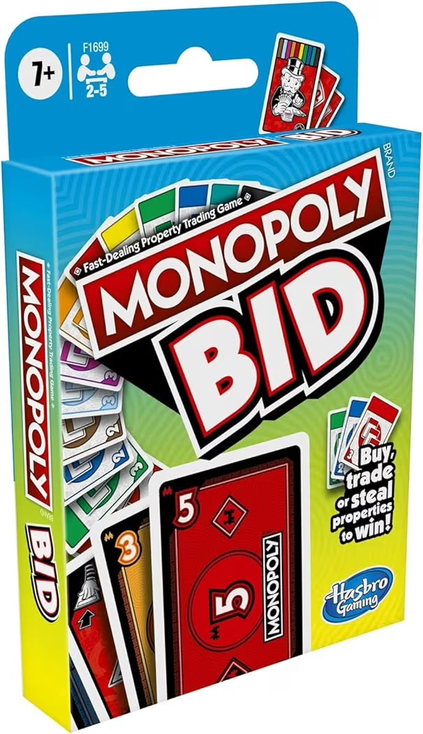 Hasbro Monopoly Bid Gioco di Carte Rapido per Famiglie Divertente e strategico, ideale per famiglie e bambini