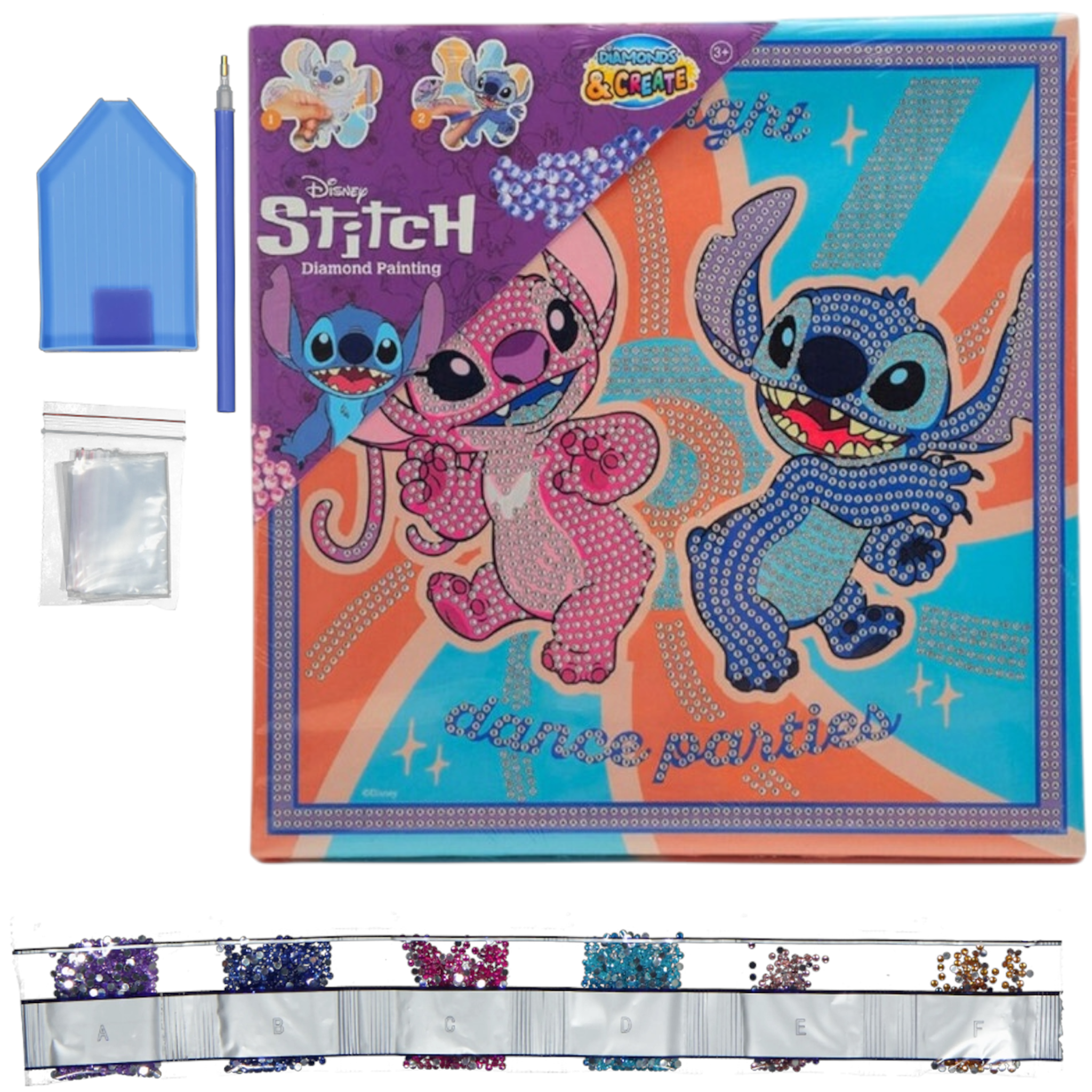 Set Creativi Disney Stitch Diamond Painting 30x30 e Spray Pen con Stencil 3 Pezzi Kit Creativo Bambini