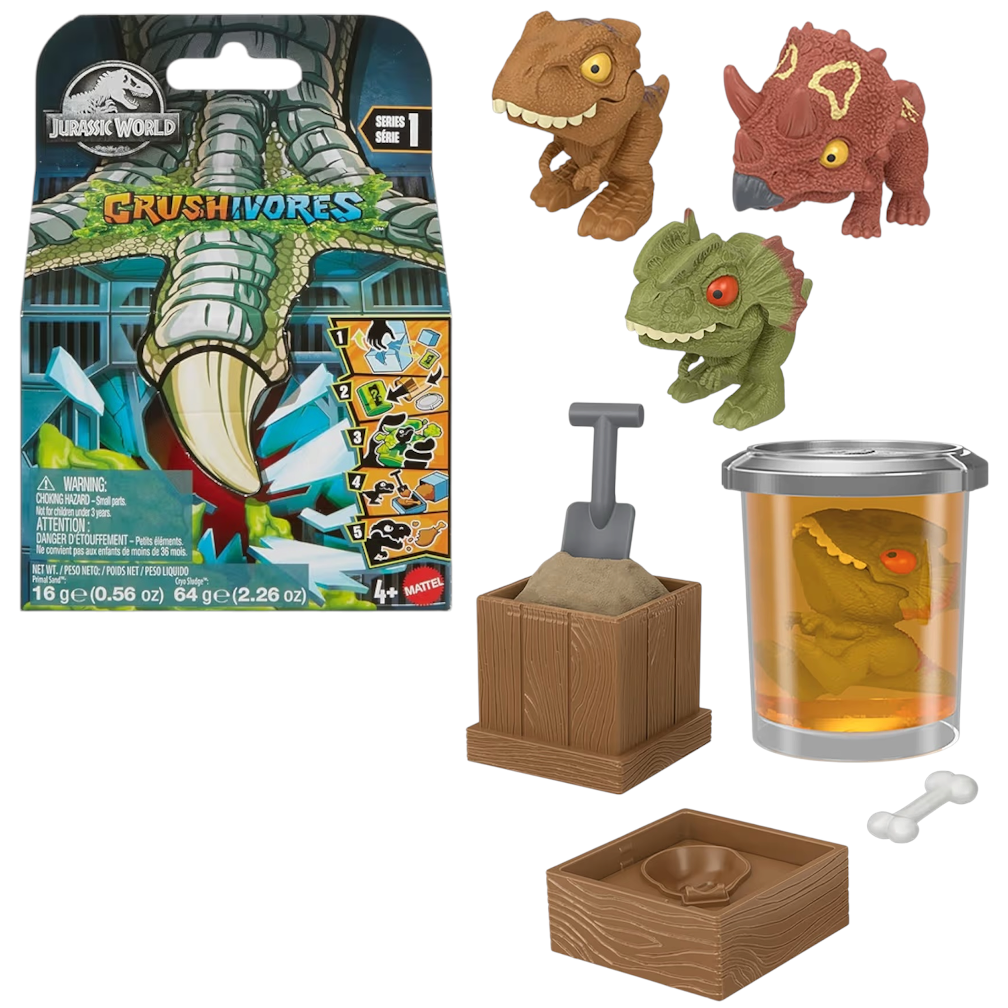 Mattel Jurassic World - Crushivores mini dinosauro giocattolo per bambini 4+ anni HVB29
