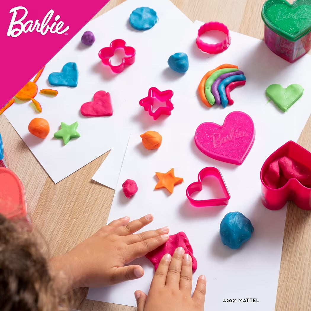 Mattel Barbie Bionda con Abito Rosa e Cuore Plastilina Glitter, Tatuaggi Barbie Colore Casuale