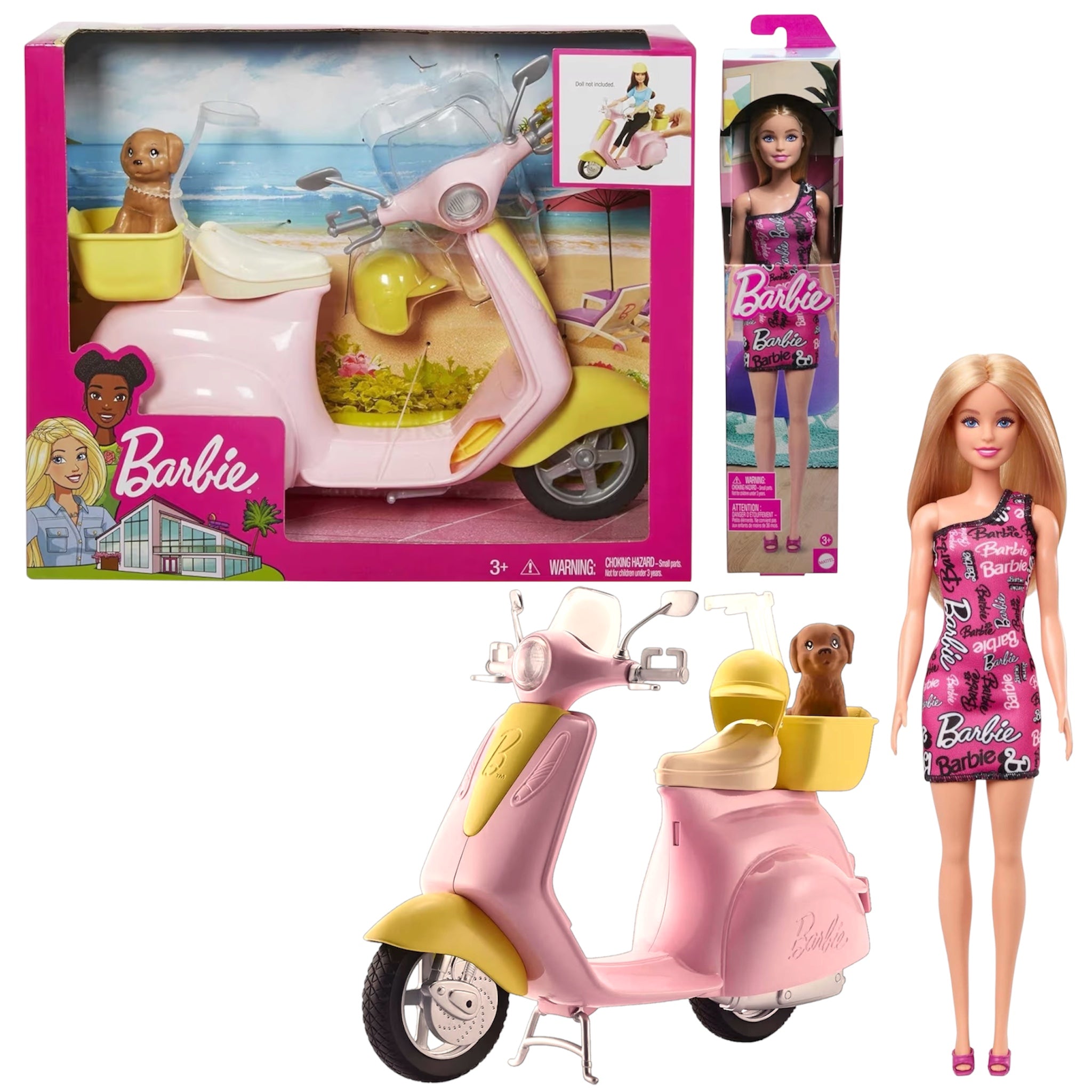 Mattel Barbie Bambola e Scooter Moto con Cucciolo e Casco