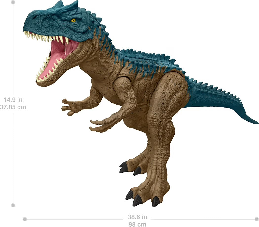 Mattel Jurassic World Teoria del Caos Allosauro Super Colossale dinosauro extra-large lungo 97 cm con dorso acuminato in grado di inghiottire 20 mini dinosauri 4+ anni, HRX53