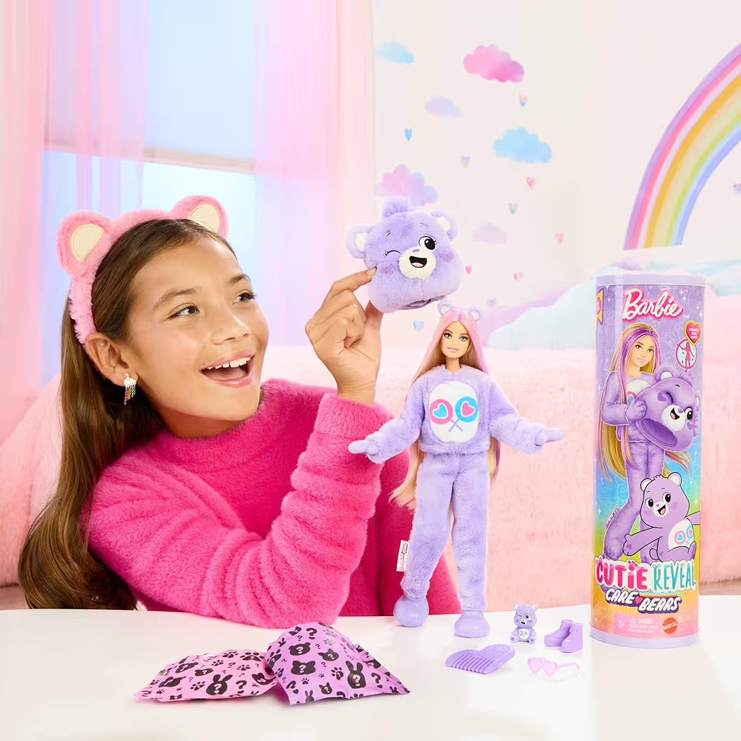 Mattel Barbie Cutie Reveal Care Bear Cambio Colore e Mini BarbieLand Fashionistas 3,8 cm a Sorpresa Tubetto Rossetto Rosso