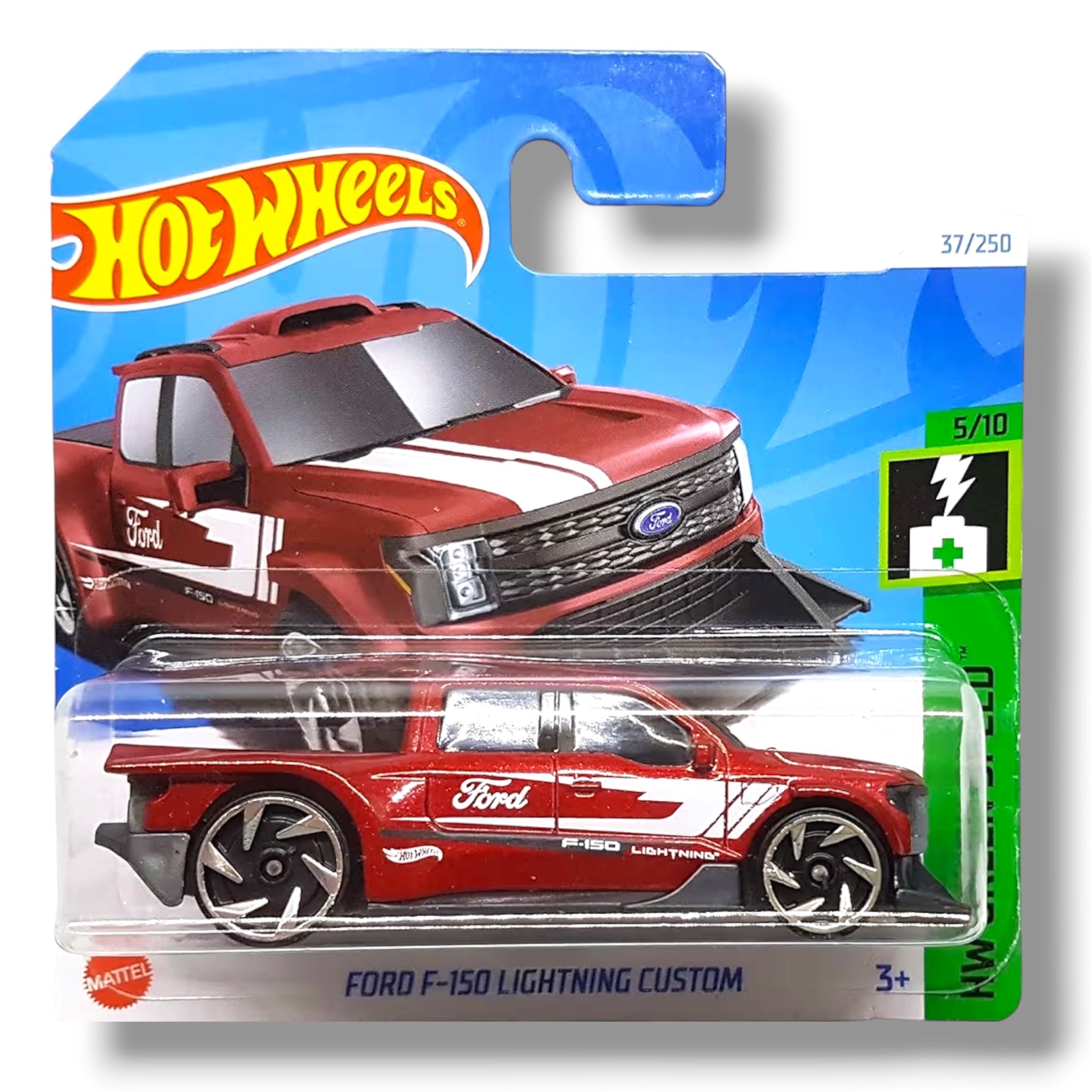 Mattel Hot Wheels Ford F-150 Lightning Custom HW Green Speed 5/10 HTB82 Short Card Metallic Dark Red