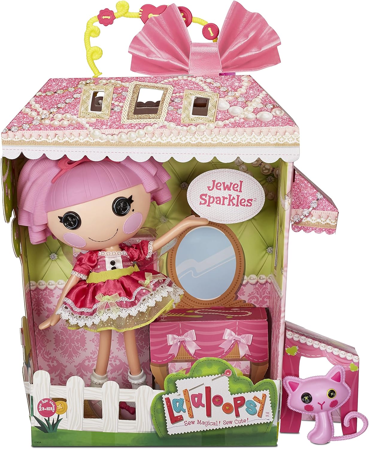 Lalaloopsy Jewel Sparkles 33cm con gatto persiano principessa con vestito rosa intercambiabile e scarpe