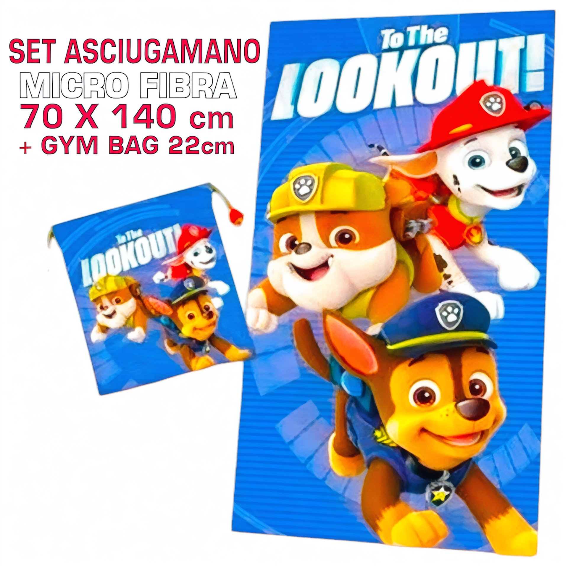 Telo mare PAW PATROL 140 x 70 cm asciugamano in microfibra con sacca scarpe per bambini piscina spiaggia