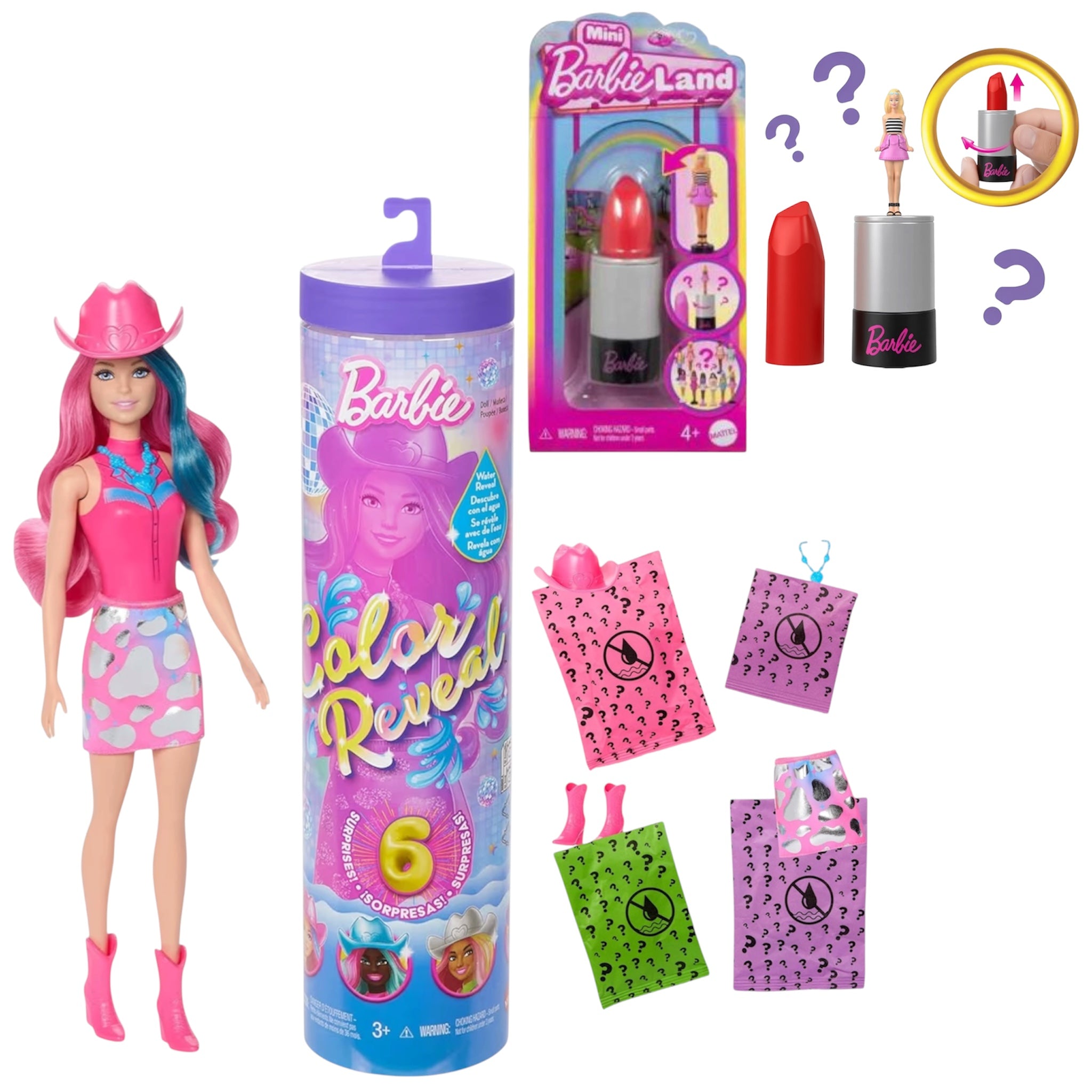 Mattel Barbie Color Reveal Serie Country Chic e Mini BarbieLand Fashionistas 3,8 cm a Sorpresa Tubetto Rossetto Rosso