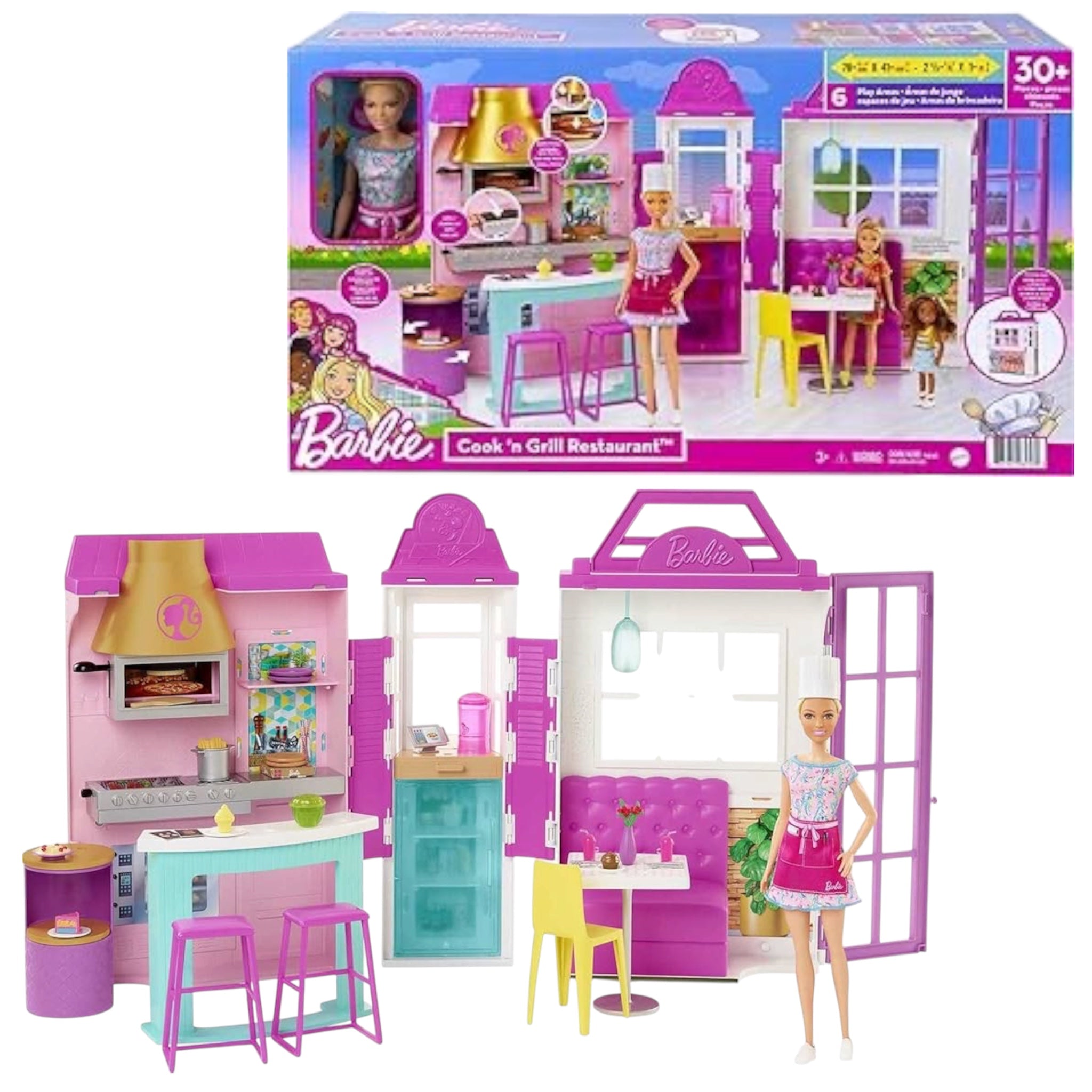 Mattel Barbie Playset Il Ristorante con Bambola Chef e oltre 30 accessori da cucina HBB91