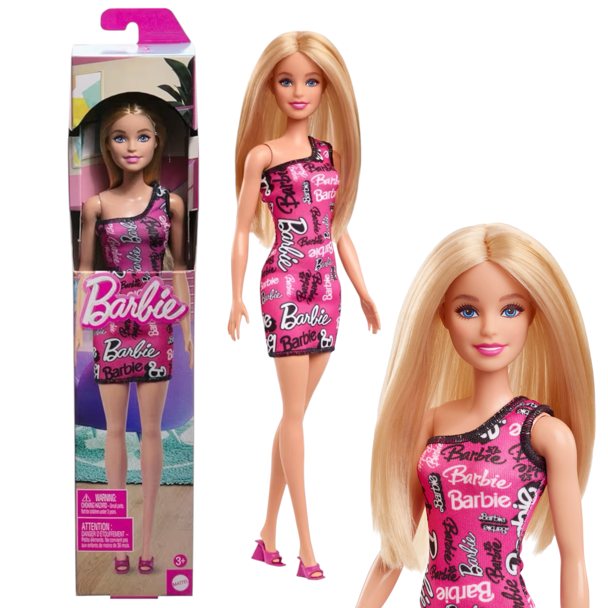 Mattel Barbie Bambola Bionda HRH07 con Abito Monospalla Rosa e Scarpe Removibili