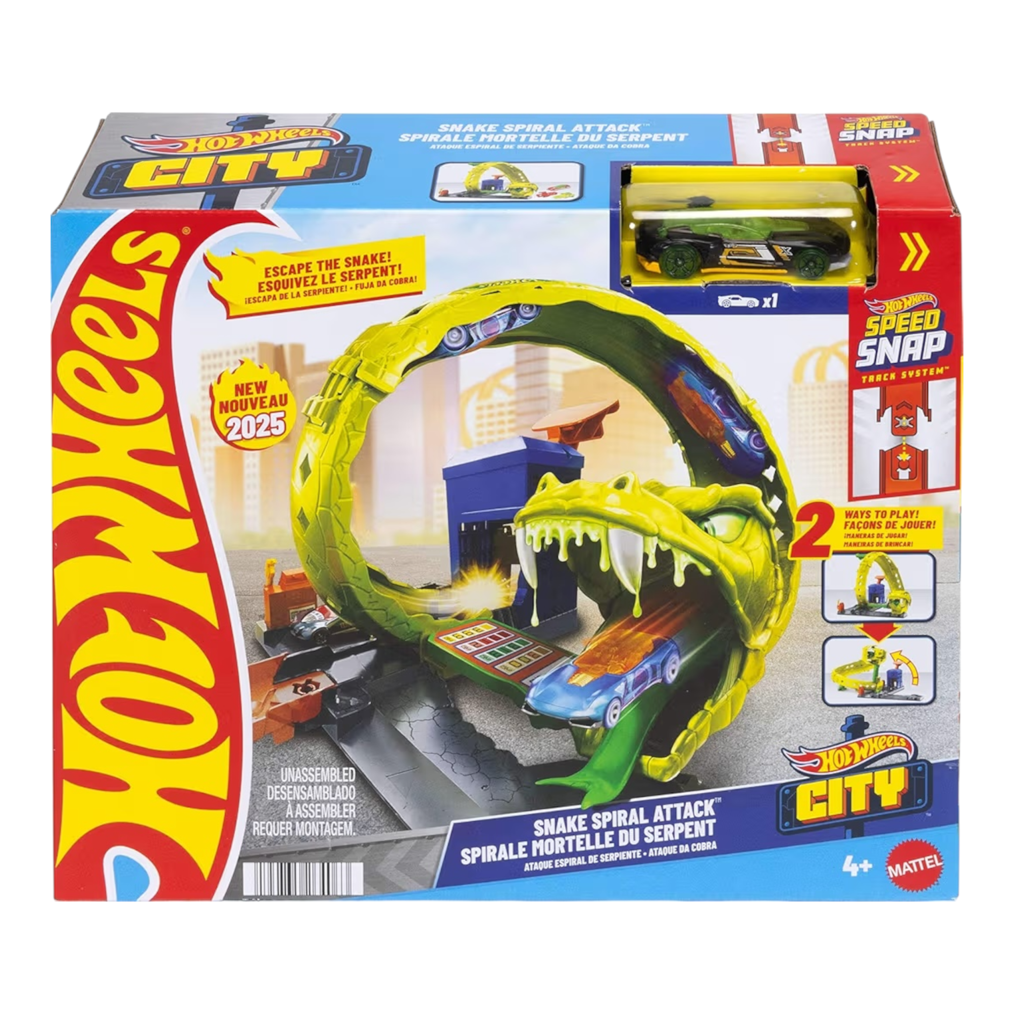 Hot Wheels - Attacco del Serpente Set con Stazione di Servizio e Pista Spirale