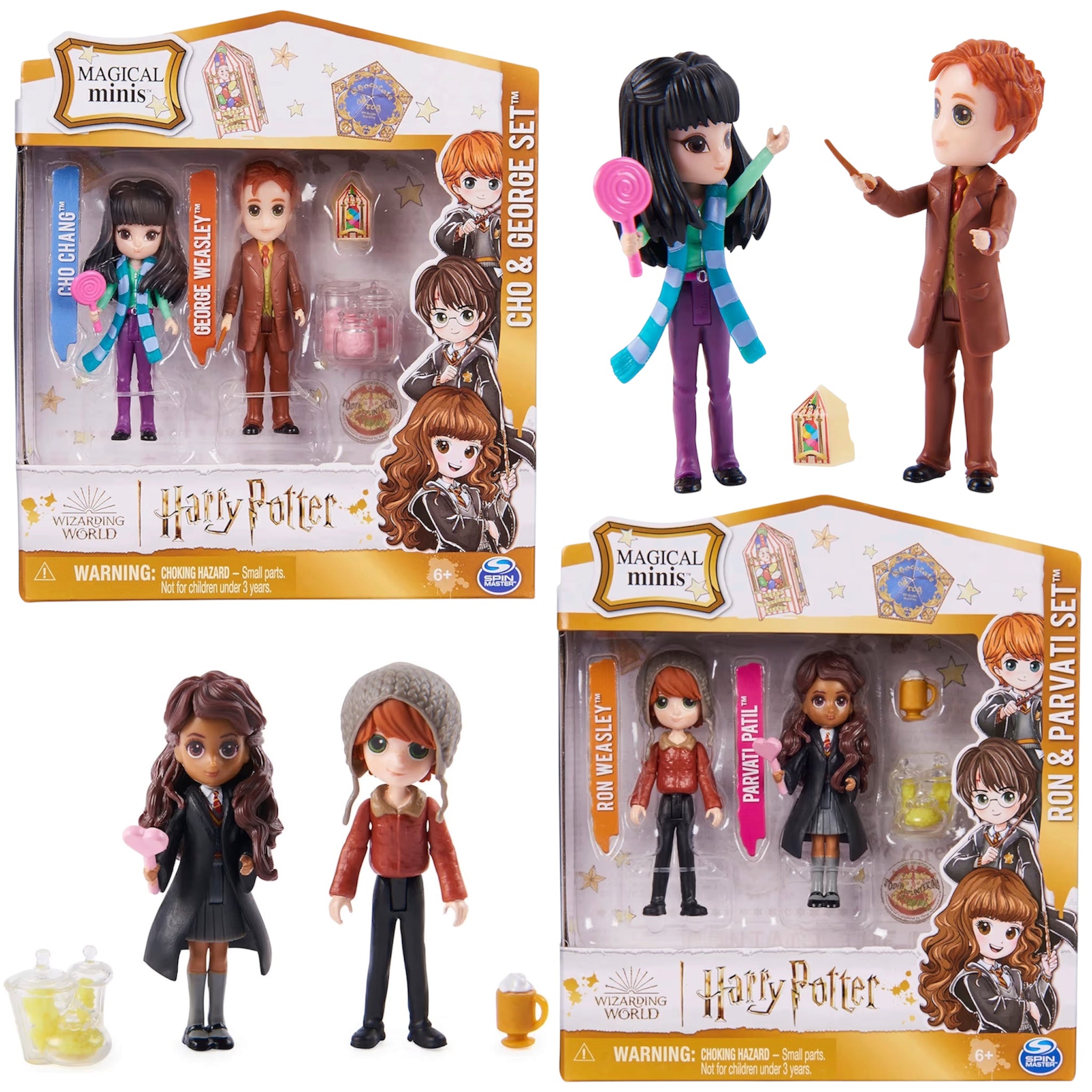 Spin Master Harry Potter Wizarding World Set Amicizia Ron Weasley e Calì Patil - George Weasley e Cho Chang 7,5 cm