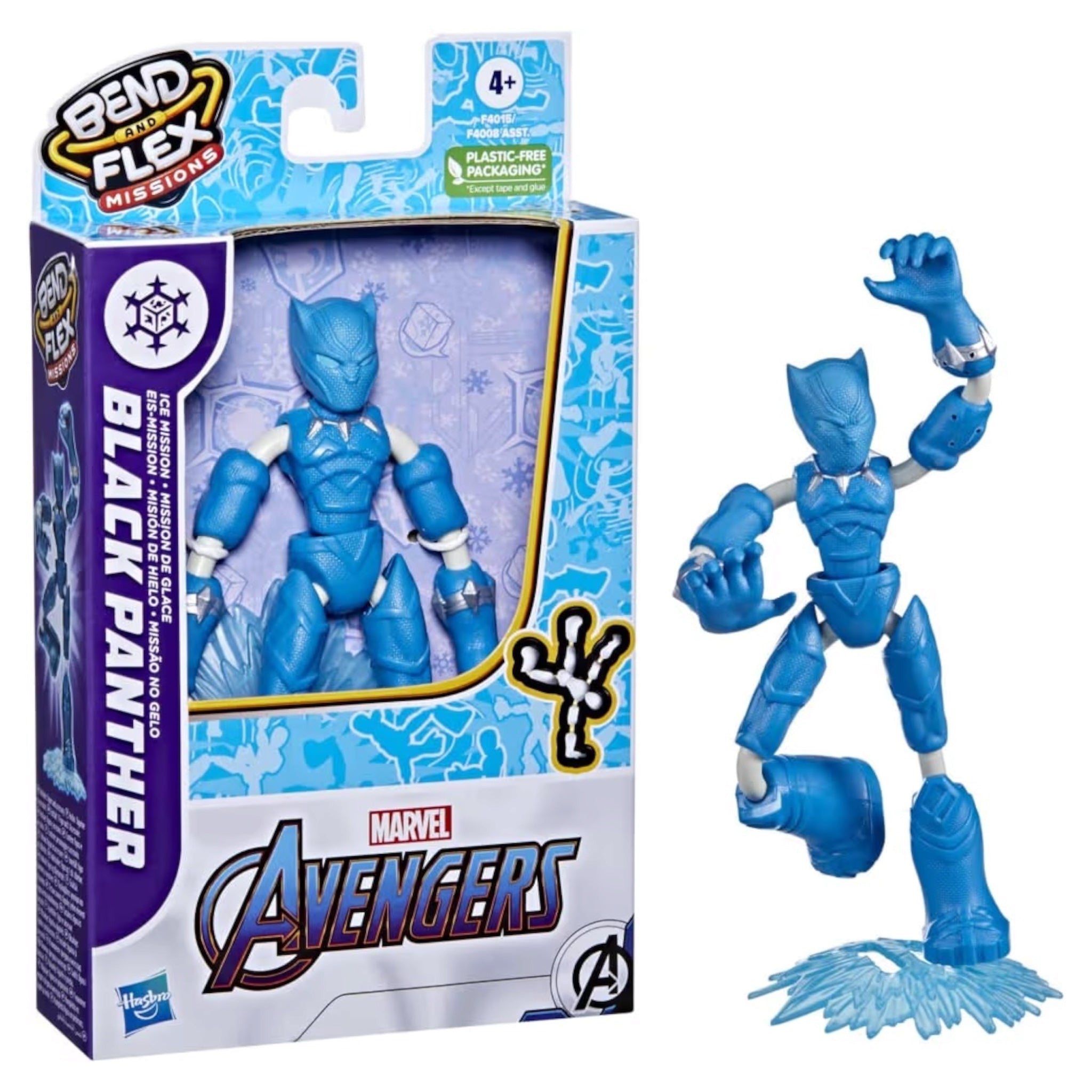 Hasbro Marvel Avengers Bend and Flex Missions Black Panther Ice Mission action figure pieghevole da 15 cm