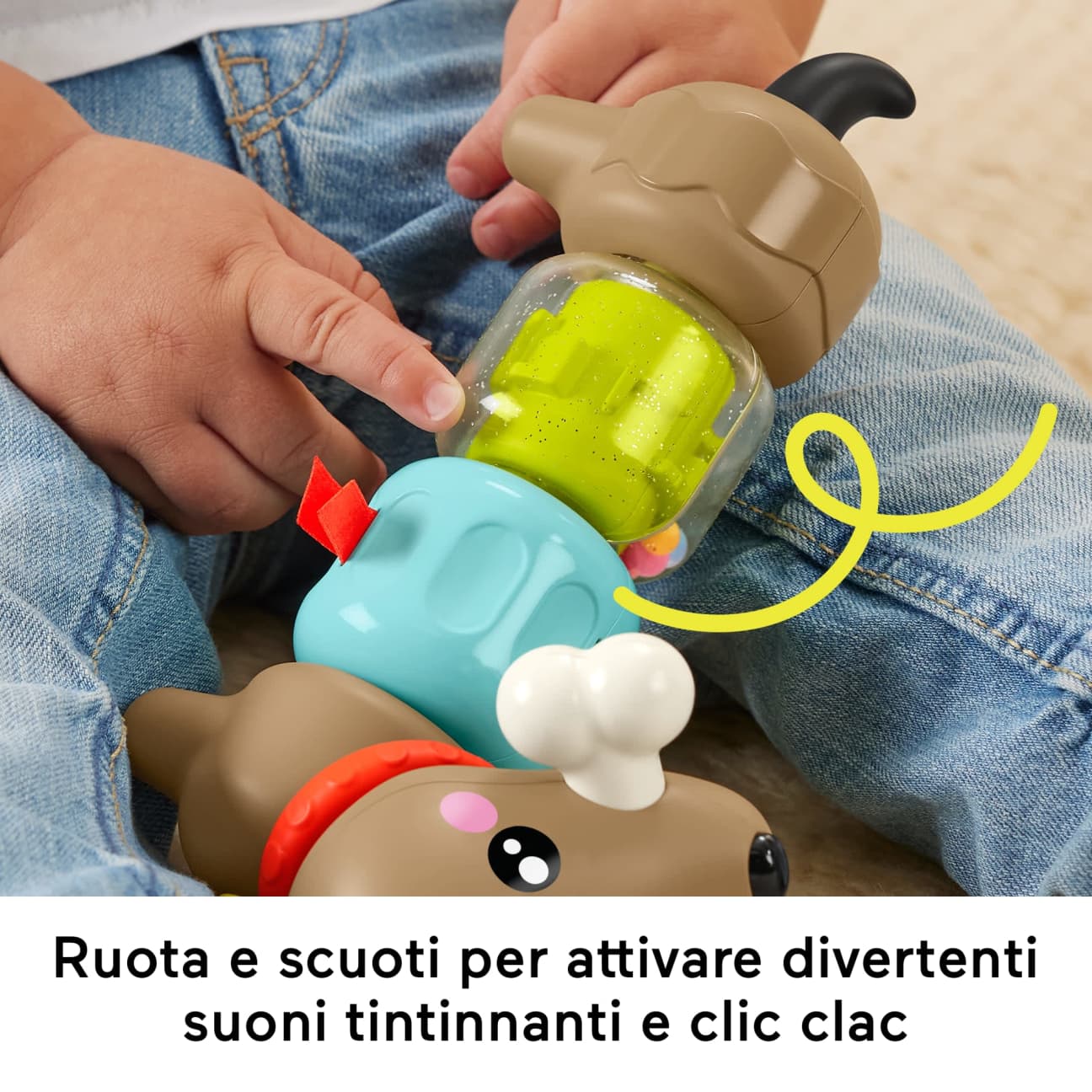 Mattel Fisher-Price Pets Bassotto Gira e Gioca Cucciolo gioco sensoriale con sonaglino per Bambini da 6+ Mesi HTW91