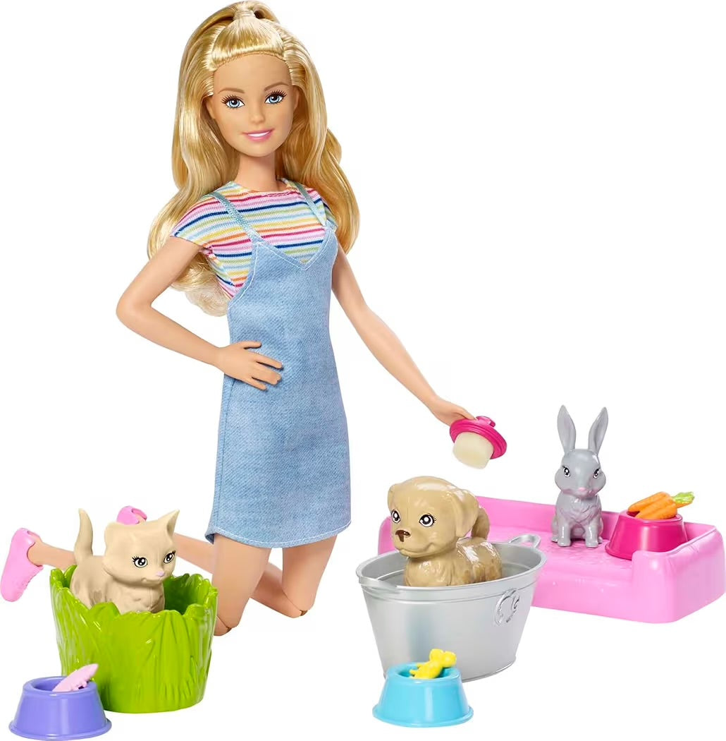 Mattel Barbie Playset Cuccioli Cambia Colore FXH11 con Bambola e 2 Cuccioli ad Acqua per Bambini 3+