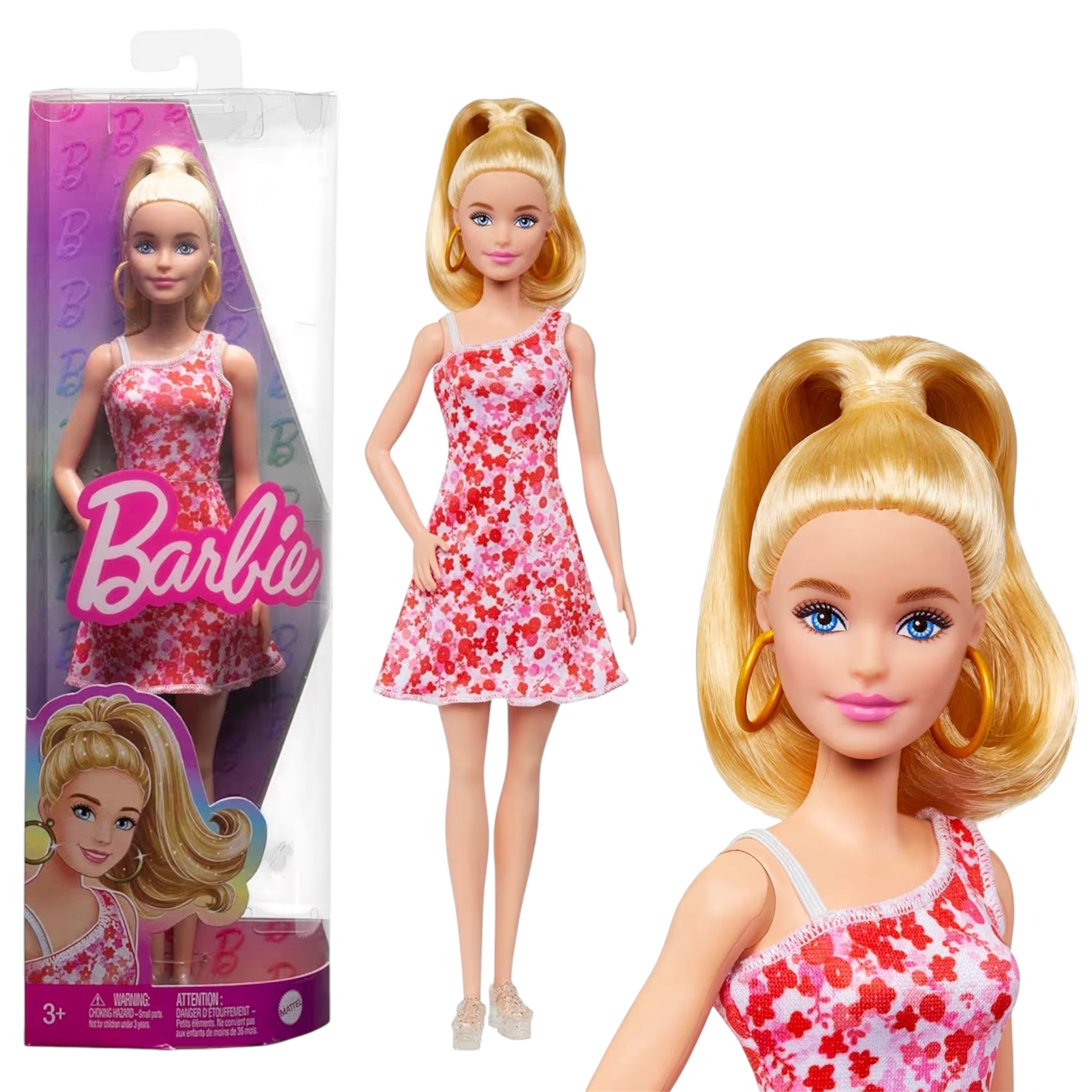 Mattel Barbie Fashionistas HJT02 Bambola con Coda Bionda, Vestito Floreale e Sandali Plateau